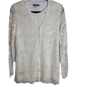 90s Notations Ivory Layered Button Top Womens L Fairy Romantic Lace